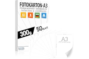 ‎ELES VIDA A3 Bastelkarton 300g/m² – 50 Blatt Fotokarton - PREMIUM PAPIER Reinweiß - Weißes Druckerpapier Weiss unbedruckt für Fotografie, Präsentationen, Basteln, FOTOKARTON, Karton - MADE IN GERMANY
