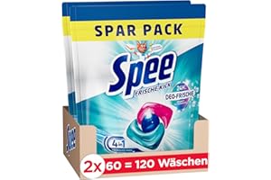 ‎SPEE Spee Power Caps Deo-Frische Kick 120 (2x60 Waschladungen), 4+1-Formel für 24h Frische, Temperaturbereich 20°-95°C