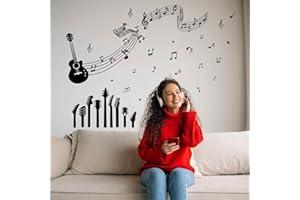 PLIGREAT Music Guitar Wall Decals, Beating Note Wall Stickers, Music Themed Vinyl Stickers Murals for Bedrooms Living Room Music Studio Decor Music Lovers Home Wall Art Decoration