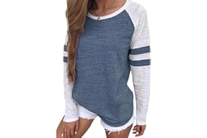 Famulily Women's Long Sleeve Baseball Tee Shirt Crew Neck Striped Tops
