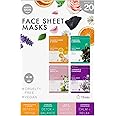 20-Pack Happy Skin Face Sheet Masks | Over 1M Sold | x5 Detox Charcoal & Menthol | x5 Radiant Rose & Green Tea | x5 Calming Lavender & Chamomile | x5 Glow-Boosting Vitamin C & Ginger | For All Skin