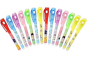 OFFCUP pen 14pcs Cartoon Spy with UV Light, Magic Marker with UV Light for Kids, Spy Pens with Invisible Ink for Secret Messages, Party Bag Fillers