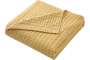 Hayisugal Tagesdecke 100% Baumwolle Waffelpique Kuscheldecke Flauschige Wohndecke soft Sommerdecke Waffeloptik Luftige Baumwolldecke als Bett Überwurf, Sofa Couch Decke, Gelb, 150 x 200cm