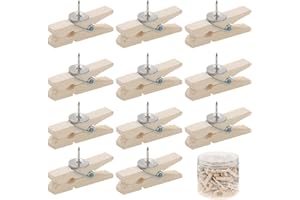 Coptiner 100 Pezzi Clip in Legno Puntine, Mollette in Legno con Spille, Di Legno Mollette Perni, di Lavanderia Clip Pioli per bachece, biglietti, appunti, Foto