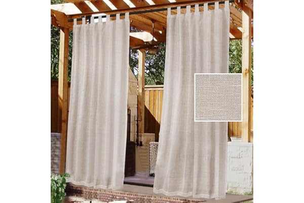 LINFKY Rideau Extérieur avec Onglet en Haut - Lot de 2. Rideau Imperméable aux Occultants, Fermeture Velcro, pour Pergola, Gazebo, Terrasse, Pavillon, H213 x L132 cm, Naturel