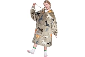 Catalonia Classy Übergroße Fleece Hoodie Decke, Weiche und Warme Decken Hoodie Kinder, Tragbare Decke with Großer Fronttasche für Teenager, Mädchen und Jungen, Weihnachtsgeschenke, Taup Pferd