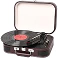 Giradischi in vinile portatile Bluetooth a 3 velocità, con cinghia e 2 altoparlanti stereo integrati, giradischi vintage in vinile, con uscita RCA e uscita AUX (nero
