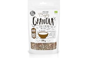 DIET-FOOD Keto Vegan Granola Bio Chrusper Granola z kakao i nasionami, bezglutenowa granola, śniadanie, musli, niskowęglowodanowa, przekąska bez dodatku cukru, 200 g, 1 opakowanie