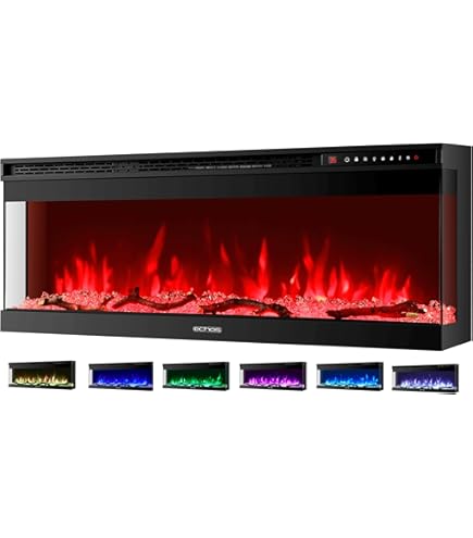 Camino Elettrico Mystflame BI60R Da Parete - 13 Colori Fiamma, Riscaldamento 750/1500W, Telecomando - Foto 2