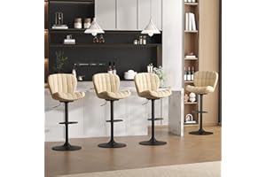Ckaff Tabouret de Bar Lot de 4, Tabouret de Cuisine Pivotants 360°,Chaise de Bar Réglable en Hauteur avec Similicuir avec et Repose-Pieds, Dossier pour Cuisine, Comptoir, Bar, Beige