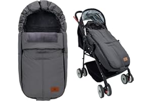 MIRACLE BABY Universal Footmuff for Stroller, Waterproof Windproof Winter Fleece Lined for Toddler Anti-Slip Stroller Adjustable Hood with Drawstring Zipper & Button Blanket Footmuff for Boy & Girl (Grey)