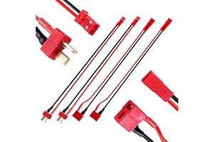 Lyeteung 4 Pièces JST à T-Plug Adaptateur Câble, JST Mâle / Femelle à Deans T Mâle / Femelle Adaptateur, avec Fil de Silicium 15cm 20AWG, pour Batterie LiPo RC