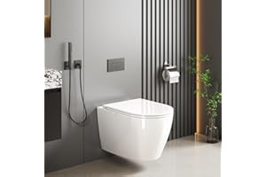 Garvee Hanging Toilet Rimless | Modern Toilet Set | Deep Sink Hanging Toilet | Toilet Lid D Shape | Toilet Seat with Soft-Close Mechanism | Guest Toilet | Long 51 cm, White