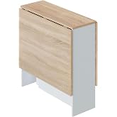 Habitdesign Side Table with Folding Wings, Kitchen Table, Artik White and Canadian Oak, Dimensions: 77 cm (L) x 31-140 cm (W)
