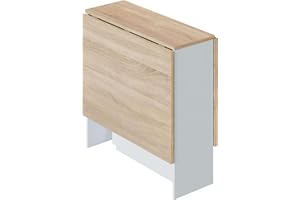 Habitdesign Mesa Auxiliar con Alas Abatibles, Mesa Cocina, Color Blanco Artik y Roble Canadian, Medidas: 77 cm (Largo) x 31-140 cm (Ancho) x 79 cm (Alto), Modelo Fly