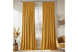 MIULEE Cortinas Terciopelo con Cinta Fruncida 2 Piezas 140x245 CM, Semiopacas Cortinas Dormitorio Amarillo, Suave y Bonita Cortinas Salon Habitacion, Cortina Terciopelo Termica Aislante
