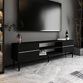 Aragon Modern TV Stand &ndash; 140 cm, TV Unit with 2 Covers + 2 Open Shelves, Black & White Color Options, Black