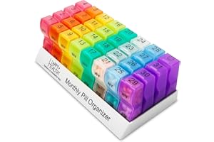 MEDCA Organizer mensile per pillole, 32 scomparti per i 31 giorni del mese suddivisi per mattina e sera, per inserire le pillole per ciascun giorno, per vitamine, medicinali e farmaci