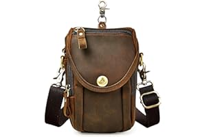 Le'aokuu Hombres Cuero genunio Bolsa de Mensajero Bandolera Bolsa de teléfono Bolsa de Viaje al Aire Libre Bolsa de Cintura con ganche 269 (269 A Marrón)