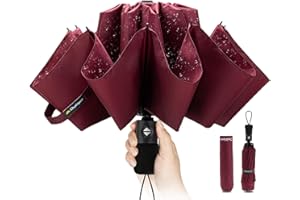 Chakipee Kompakter Reise Regenschirm Groß Sturmfest – Automatik Taschenschirm für Regen, Umgekehrter Faltschirm für Herren und Damen