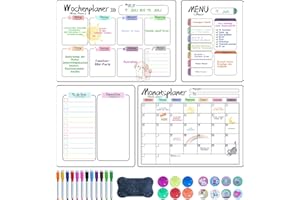 Prelisee 4 Stk Whiteboard Wochenplaner Magnetisch Monatsplaner Abwischbar Kann Als Essensplaner Woche,To Do Liste,Haushaltsplaner,Einkaufsliste,42×30cm Kinder Wochenplaner Abwischbar für Kühlschrank
