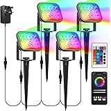 NATPOW Garden Lights Mains Powered, RGB Low Voltage Landscape Spotlights with Bluetooth APP, IP65 Waterproof Color Changing D