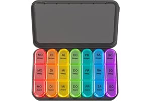 ‎DORUIMI Doruimi Tablettenbox 7 Tage Morgens Mittags Abends, Medikamentenbox 7 Tage 3 fächer, Klein Pillendose Große Fächer - Schwarz