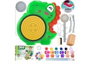 Alckijy Töpferset für Kinder – Elektrische Mini-Töpferscheibe mit Ton, Farben, Werkzeug & Schürze – Kreatives DIY Keramik-Bastelset ab 6 Jahren im Katzendesign – Geschenkidee Pottery (15 PCS)