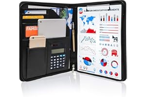 ‎GRADUATIONMALL GraduationMall Schreibmappe A4 Reißverschluss, Klemmbrett Business Mappe Konferenzmappe, Dokumentenmappe Leder, Portfolio Padfolio Schwarz