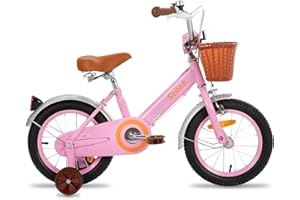 STITCH Bicicleta Infantil 14/16 Pulgadas Rosa/Beige para Niñas y Niños de 3, 4, 5, 6 y 7 Años Kids Bike con Cesta Delantera y Ruedas de Apoyo…