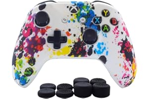 Hikfly Silicone Controller Cover Skin Protector Case Faceplates Kit for Xbox One/X/S/X Series Controller Video Games (1 x Cover with 8 x Thumb Grips Caps) (White Paints)
