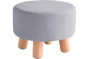 PING BU Fußhocker, rund, Ottoman, aus massivem Holz, 4 Beine, kleiner Stuhl, Hocker, Wechselschuhe, Fußstütze, Tritthocker, Schwammgepolstert, kleine Hocker (28 x 25 cm, grau)