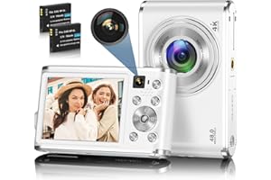 HICSHON Appareil Photo numérique, Appareil Photo numérique autofocus 4K avec caméra Avant et arrière, HD 48MP avec écran 2.8", Appareil Photo Compact d'entrée de Gamme（Blanc）