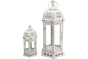 Rebecca Mobili Set 2 Porta candela, Lanterne Decorative, Metallo Pvc, Stile Vintage, Per Fiori Candele, Interno Esterno - Misure: 35 x 17,5 x 15,5 cm (HxLxP) - Art. RE6552