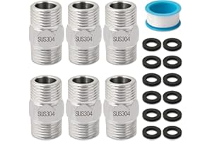 Josaton 6 Pcs Hex Nipple Fitting 1/2" Male to 1/2" Male Thread Stainless Steel 304 Hex Nipple Connector with Silicone gaskets and Sealing Tapes Pipe Fittings for Pipe Connecting Conversion