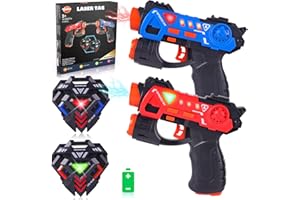 VATOS Juego de Laser Tag, 2 Pistolas Mini con Insignias, para 2 Jugadores Interior y Exterior, Actividad de Grupo para Niños de 4 a 7 Años
