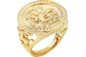 THE BLING KING Gold St. George Dragon Slayer Sovereign Ring, Adjustable Ring with 18K Real Gold Plating, Fashion Ring Unique Jewellery Gift for Men and Teens (Size10 - Adjustable to Fit Various Sizes)