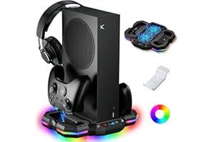 Kühlständer mit Ladestation für Xbox Series S, ZAONOOL Dual Controller Ladestation und Konsolenlüfter Kühlerzubehör mit 13 RGB Lichtern, Kopfhörerhalter und 2 USB Anschlüssen, Schwarz