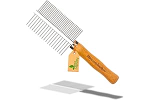 MAURITIUS ISLAND DOGS Peine Aseo Púas Dobles Bambú y Acero Inoxidable para Perros y Gatos Cepillo Madera Eco Pelo Largo Corto y Medio para Desenredar Estimular Resistente Anti Caida Pelo Perro y Gato (17x5cm)