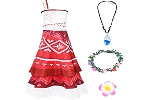 AUYAO Déguisement Moana Fille, Robe de Princesse Vaiana Enfant, Vaiana Costume Princesse avec Accessoires Collier, Fille Princesse Moana Robe Dress up Halloween Noël Carnaval Fête Fancy Robe de Soirée