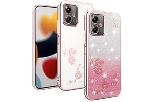 XINYEXIN Funda Glitter para Motorola Moto G14, Carcasa Teléfono Antigolpes Transparente Bling Sparkle, Ultra Delgado Cute Brillante para Niñas y Mujeres - Oro Rosa