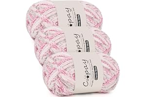 Coopay Rosenliebe Lot de 3 pelotes de laine chenille pour crochet, 100 g de fil chenille velouté, épais et moelleux, doux, pour couvertures, écharpes