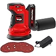 Wertough SA002 20v Cordless Random Orbital Sander 6-Step Speed with 2.0A Battery and Fast Charger 1pcs 125 Sander Wheel and 6pcs 125mm Sander Paper with dust Bag Red