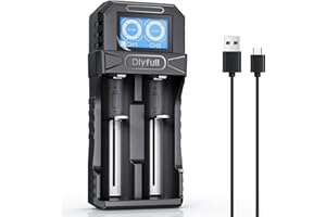 Dlyfull 18650 Battery Charger for 3.7V Li-ion Rechargeable Battery LCD Display with Type-C 5V/2A Fast Charging 26650 10440 16340(RCR123) 17335 17500 21700 22650 10340 Lithium Batteries