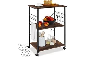 ‎TECTAKE tectake® Industrial Serving Trolley with Wheels, Kitchen Island Kitchen Shelf, 3 Shelves, Kitchen Cabinet, Spice Organiser, Furniture Kitchen, 65.5 x 45.5 x 88.5 cm, Kitchen Trolley - Industrial Dark
