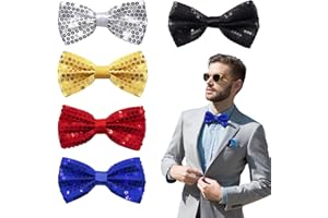 QSZHSL 5 Pieces Sequins Adjustable Bow Tie, Glitter Sequin Bow Tie for Men, Sparkly Sequin Bow Ties with Adjustable Strap,Glitter Black Gold Silver Red Blue for Party Carnival Show Fancy Dress