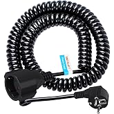 5M Schuko Extension Cable, Spiral Contact Cable Expandable to 5 m MAX, Extension Cable IP20 (230V/16 A), 3 x 1.0 mm&sup2; with Sch