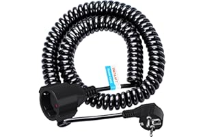 HITRENDS Rallonge Câble de Contact de Protection, câble spiralé Extensible de 1,05 m à 5 m avec fiche de Bobine de Contact de Protection et couplage de Contact de Protection, câble de rallonge en PVC