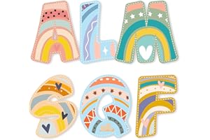 BeYumi 52Pcs Boho Rainbow ABC Letters Learning Cards Cutouts for Kids Colorful Alphabet Uppercase Paper Cutout School Classroom Board Nursery Home Wall Decoration Christmas Birthday Gift