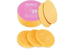 AUAUY 20Pz Spugnette Viso Pulizia, Viso Compressa Spugna, 100% Naturale Compresse Spugne per Viso in Cellulosa per la Pulizia del Facial, Esfoliante, Rimozione Trucco (Beige)